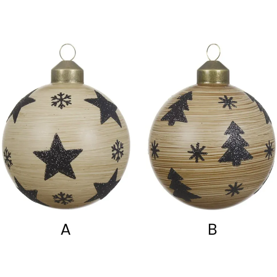 Rustic glass Christmas bauble with festive print, 3"