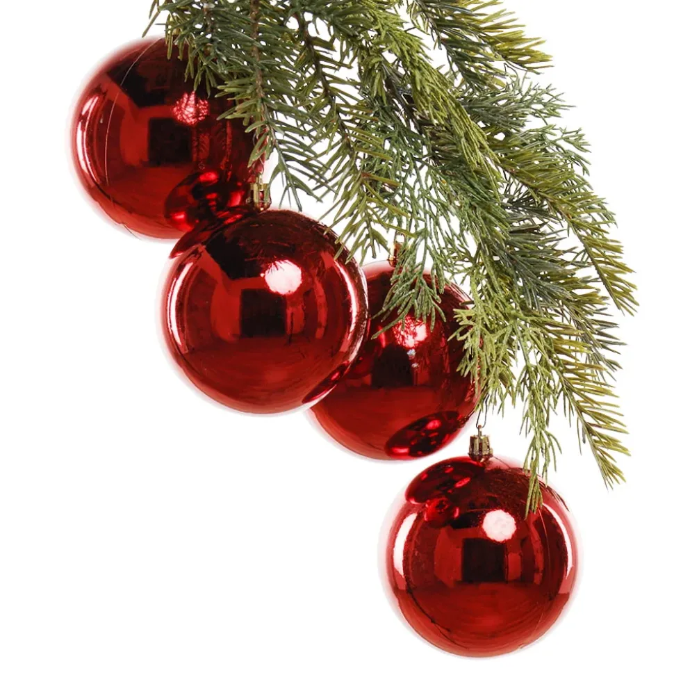 Shiny red Christmas ornaments, 4"
