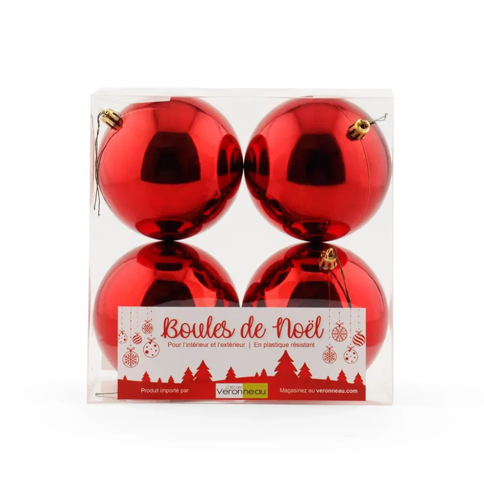 Shiny red Christmas ornaments, 4"