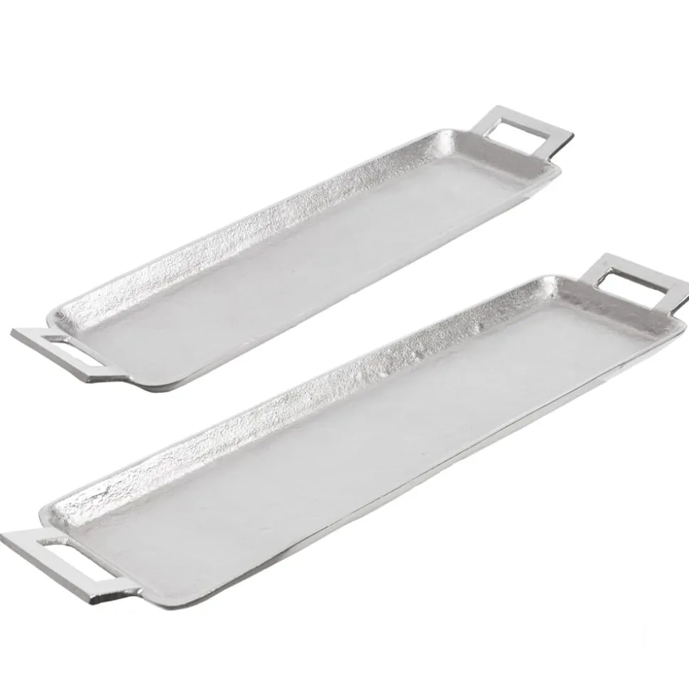 Silver aluminium tray with handles