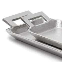 Silver aluminium tray with handles
