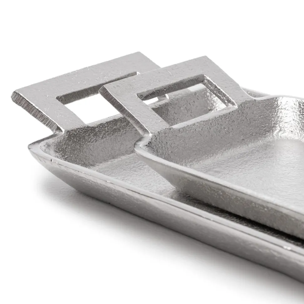 Silver aluminium tray with handles