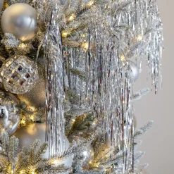Silver Christmas tinsel hanging spray, 40"