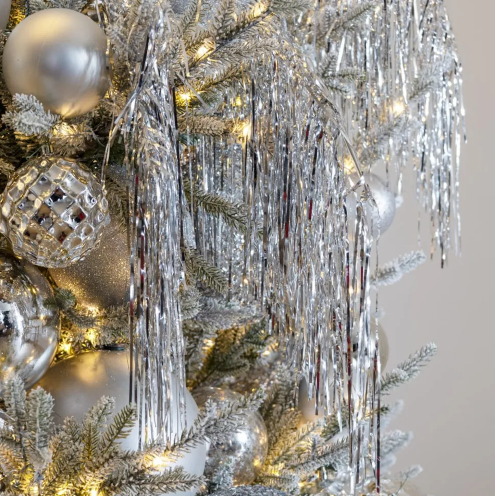Silver Christmas tinsel hanging spray, 40"