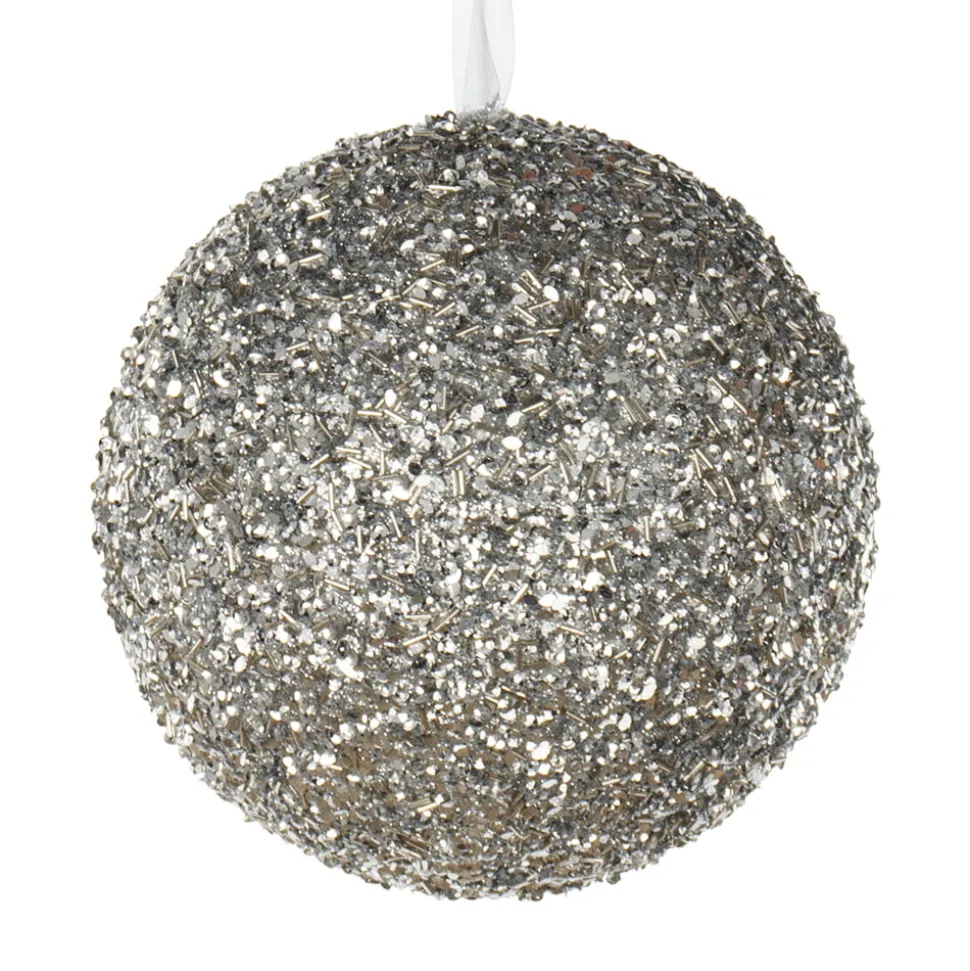 Silver glitter Christmas ornament, 8″