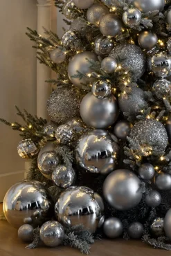 Silver glitter Christmas ornament, 8″