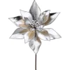 Silver retro poinsettia with jingle bells, 24"