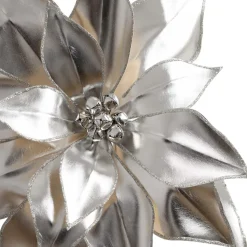 Silver retro poinsettia with jingle bells, 24"