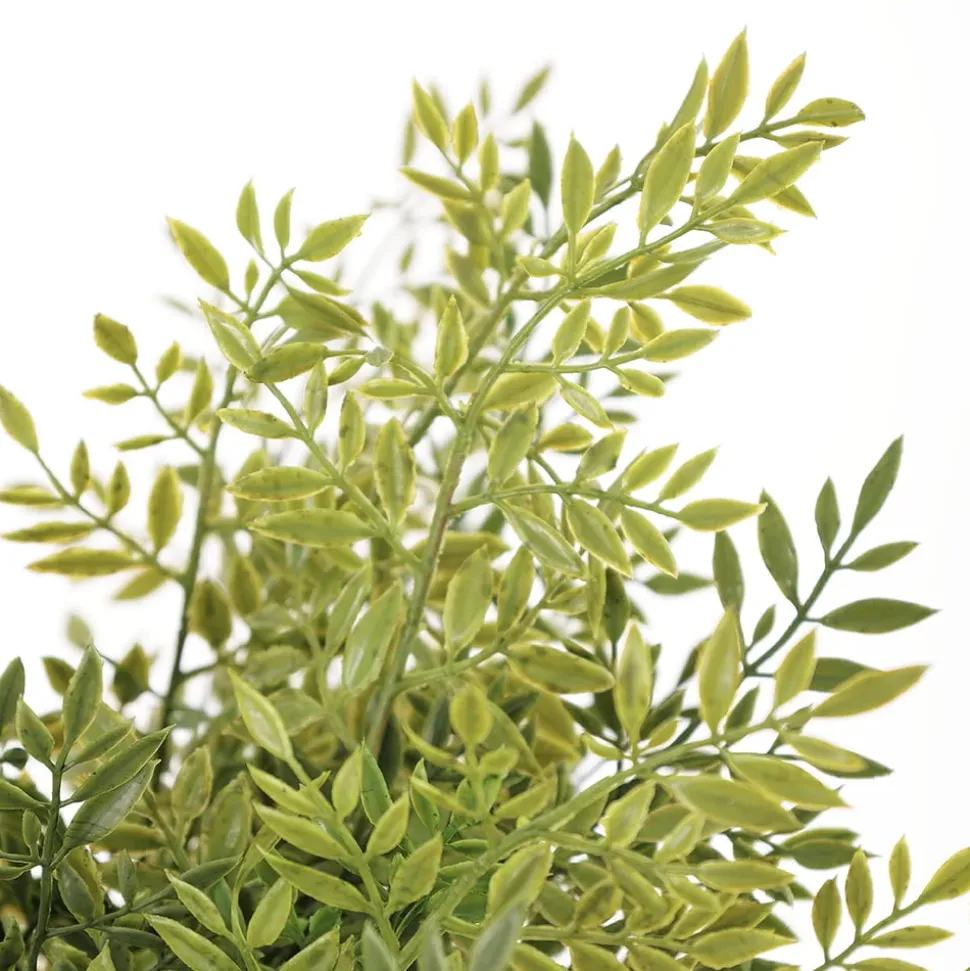 Small green fern artificial plant in a white pot