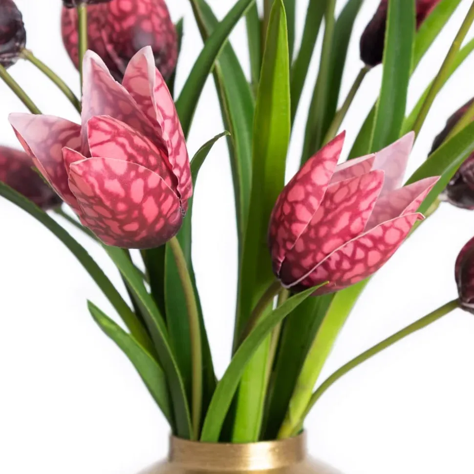 Small vase of pink fritillaries