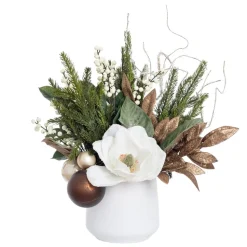 Small white magnolia winter arrangement, 18 x 16"