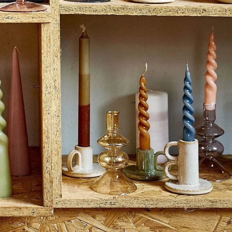 Speckled ceramic candleholder, 3,5 x 3,5"