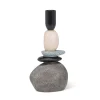 Stacked stone taper candle holder, 7,5"