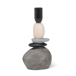 Stacked stone taper candle holder, 7,5"