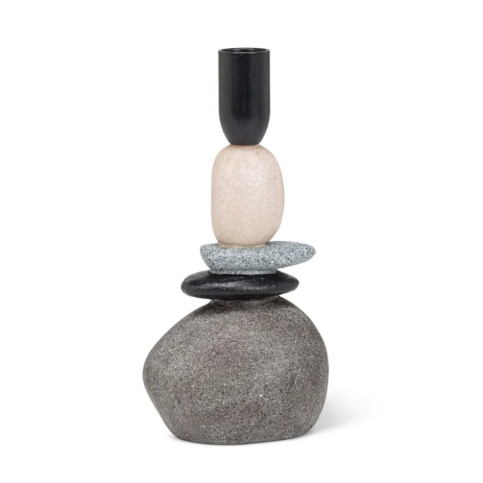 Stacked stone taper candle holder, 7,5"