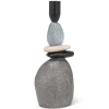 Stacked stone taper candle holder, 9"