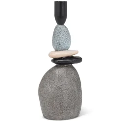 Stacked stone taper candle holder, 9"