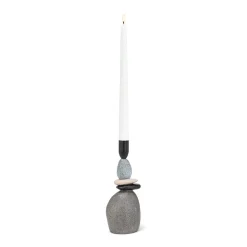 Stacked stone taper candle holder, 9"