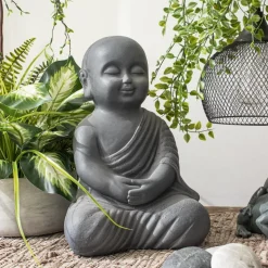 Statue bouddha extérieure grise, 14 x 9″