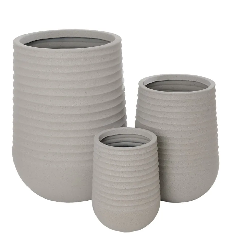 Tall beige textured recycled polypropylene planter with grey terrazzo finish