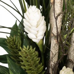 Tall birch and plant arrangement, 53 x 24″