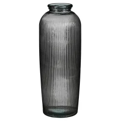 Tall grey ribbed recycled glass floor vase, 27,5 x 12"