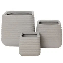 Textured beige recycled polypropylene planter with grey terrazzo finish