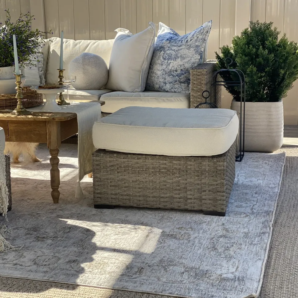 Textured beige recycled polypropylene planter with grey terrazzo finish