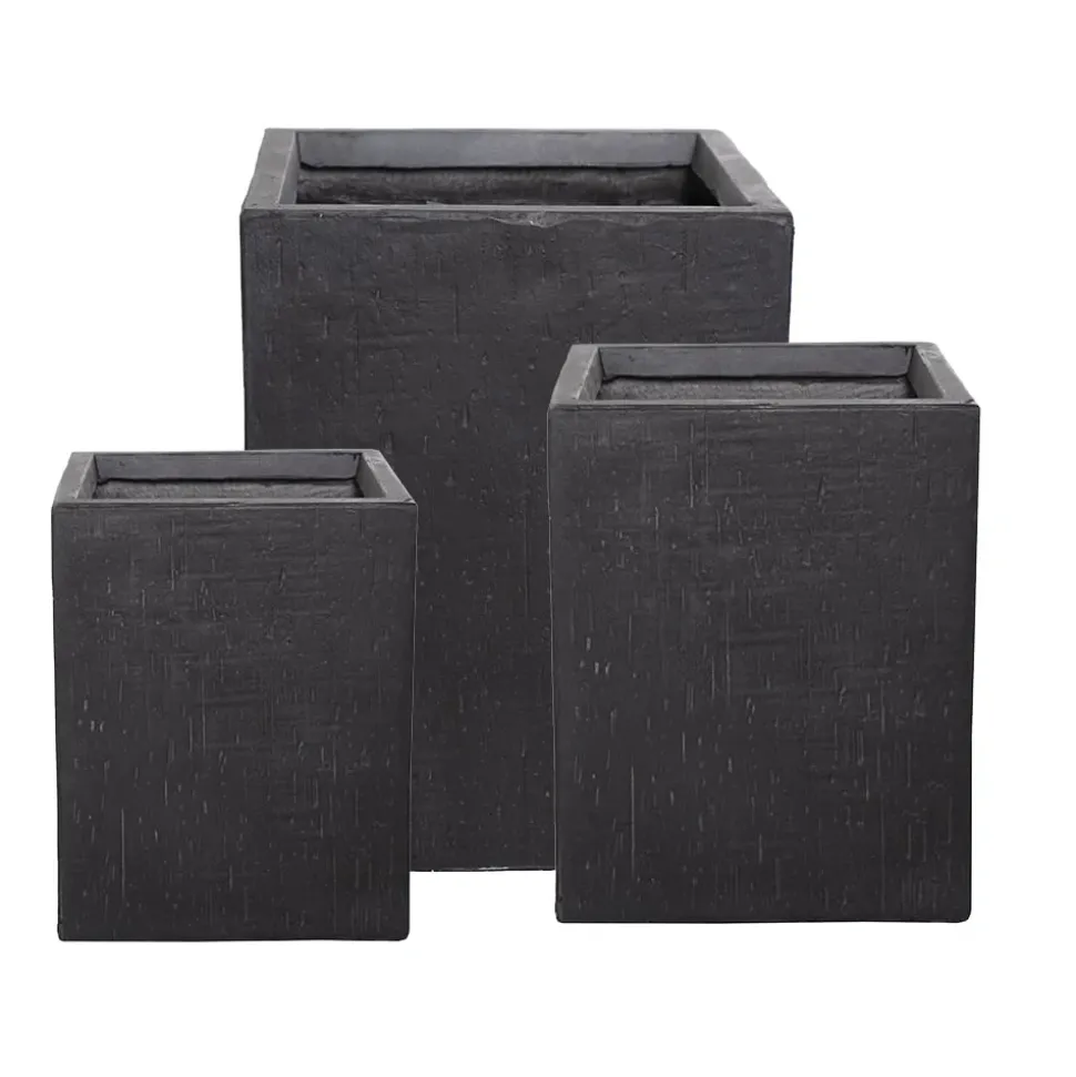 Textured black square planter