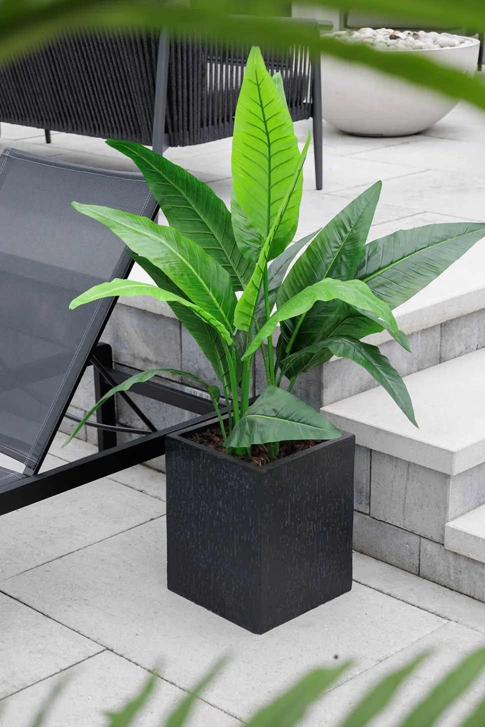 Textured black square planter