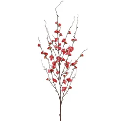 Tige de pêcher rouge artificiel en fleurs, 46″