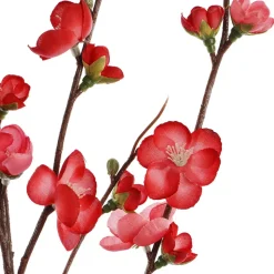 Tige de pêcher rouge artificiel en fleurs, 46″
