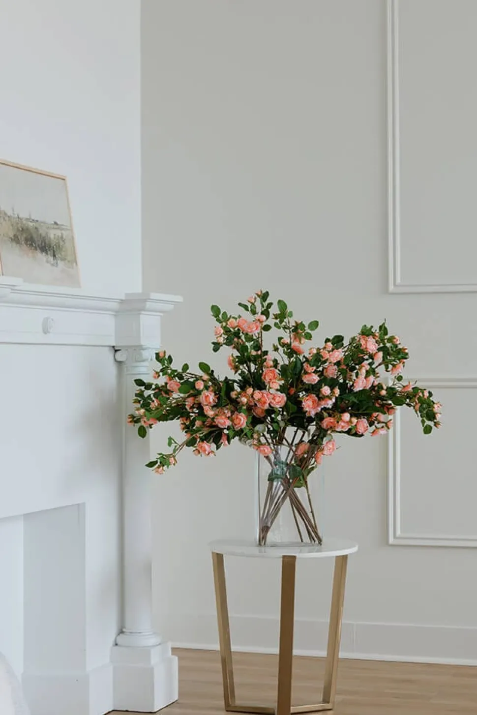 Tige de rose grimpante saumon artificielle, 37″