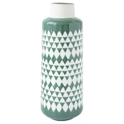 Turquoise vase with geometric details, 18 x 7"