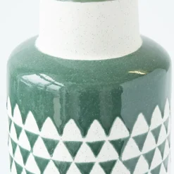 Turquoise vase with geometric details, 18 x 7"