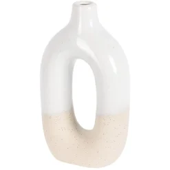 Two-tone stoneware donut vase, 9 x 5"