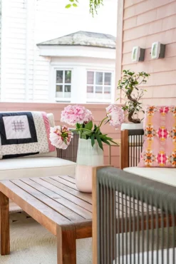 Vase à fleurs en céramique rose, 10 x 5,5″