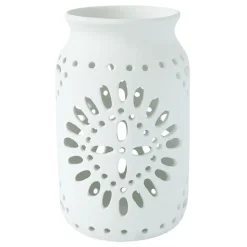 Vase ajouré blanc en céramique, 10 x 6″