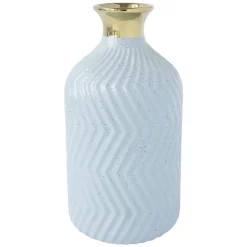 Vase bouteille bleu et doré, 9 x 4,5″