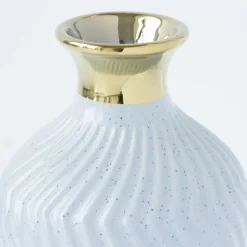 Vase bouteille bleu et doré, 9 x 4,5″