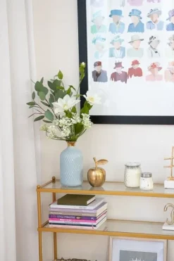 Vase bouteille bleu et doré, 9 x 4,5″