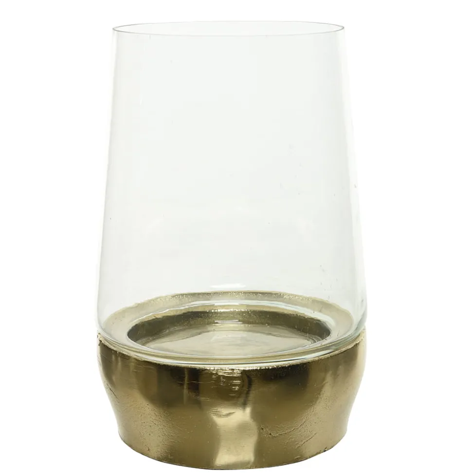 Vase en verre avec base dorée, 12 x 7 x 7″