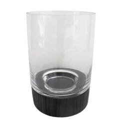 Vase en verre avec base noire, 10 x 7″