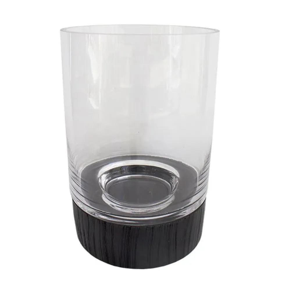 Vase en verre avec base noire, 10 x 7″