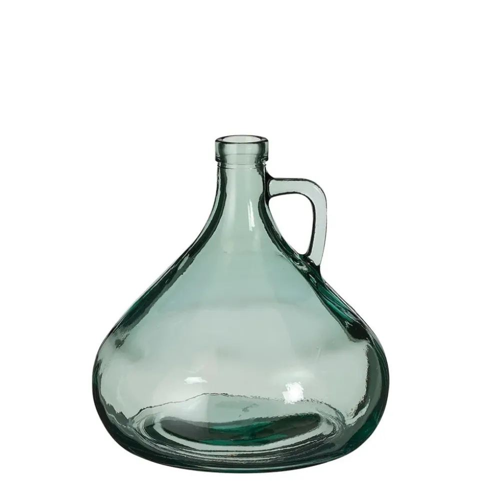 Vase en verre recyclé vert avec poignée, 7 x 6,5″