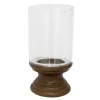 Vase en verre sur base en bois, 11,5 x 6″