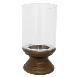 Vase en verre sur base en bois, 11,5 x 6″