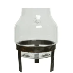 Vase en verre sur pied en métal industriel, 10 x 6,5″