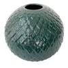 Vase rond en céramique vert foncé, 6 x 7″