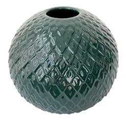 Vase rond en céramique vert foncé, 6 x 7″